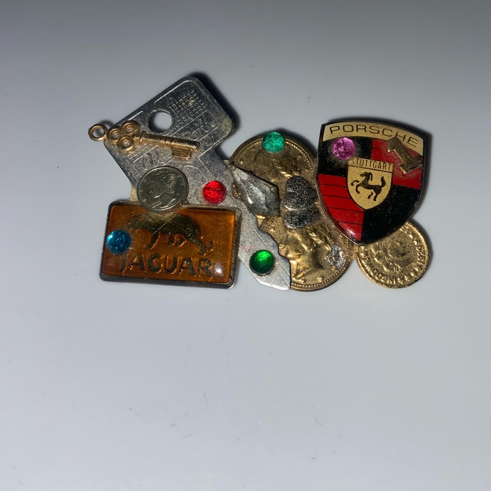 Jaguar and Porsche Gold and Silver Brooch